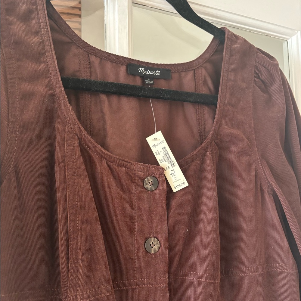 Madewell Chocolate Cord Long Sleeve Dress NWT - Picture 3 of 3